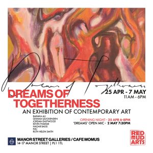 A square poster advertising the Dreams of Togetherness Art Exhibition in Plymouth.